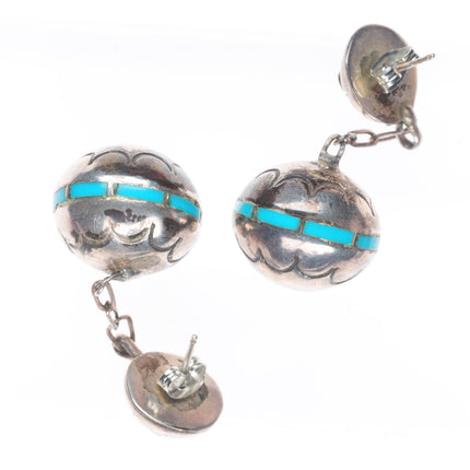 Vintage Navajo sterling silver turquoise inlaid Navajo pearl bead earrings