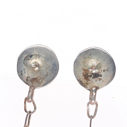 Vintage Navajo sterling silver turquoise inlaid Navajo pearl bead earrings
