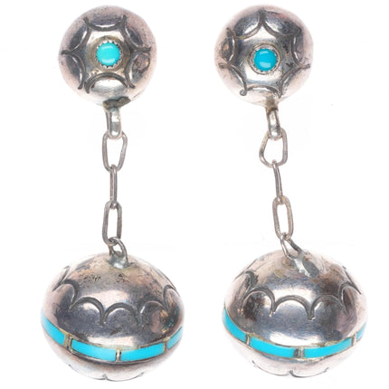 Vintage Navajo sterling silver turquoise inlaid Navajo pearl bead earrings