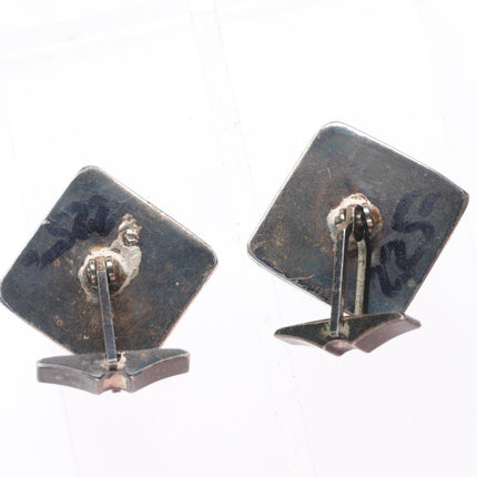c1950 Vintage Zuni sterling silver turquoise square cut inlay cufflinks