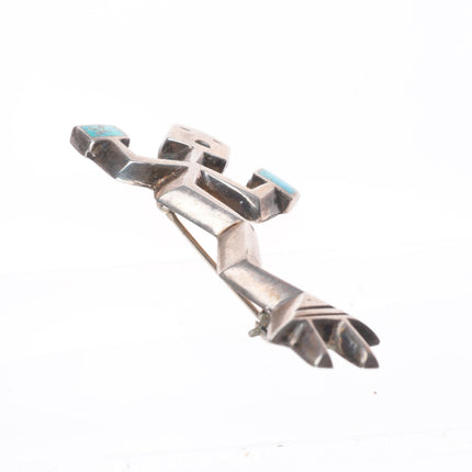 Vintage Navajo sterling silver cast turquoise inlay yei pin/brooch
