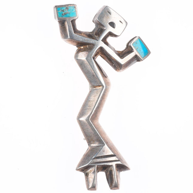Vintage Navajo sterling silver cast turquoise inlay yei pin/brooch