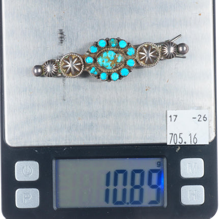 Zuni 30's-40's Sterling silver Satellite turquoise hair pin/barrette