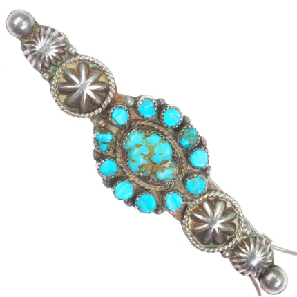 Zuni 30's-40's Sterling silver Satellite turquoise hair pin/barrette