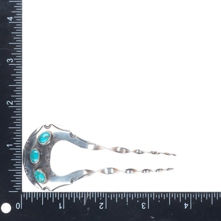1940's vintage Navajo Blue Gem Turquoise sterling silver hair pin