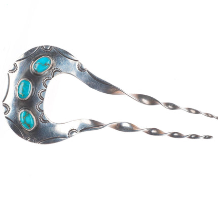 1940's vintage Navajo Blue Gem Turquoise sterling silver hair pin