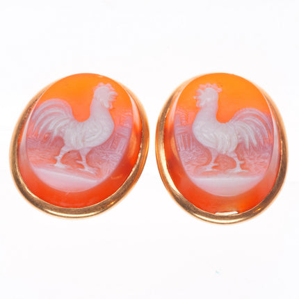 Antique 14k yellow gold Carnelian Agate chicken-rooster cufflinks/buttons