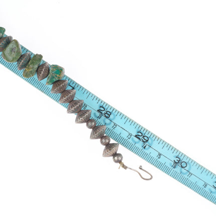 29.5" Vintage navajo sterling silver beaded Kingman turquoise nugget necklace