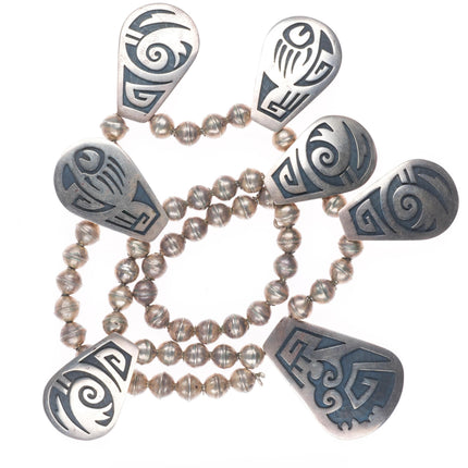 Larry Pooyouma Hopi overlay tab necklace with abstract designs sterling silver
