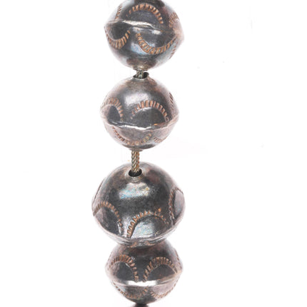 27" vintage Navajo pearl sterling silver hand stamped handmade beads necklace