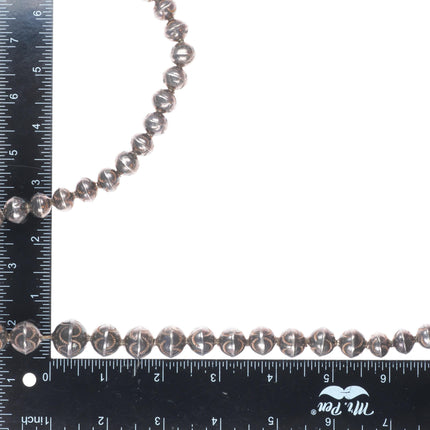 27" vintage Navajo pearl sterling silver hand stamped handmade beads necklace
