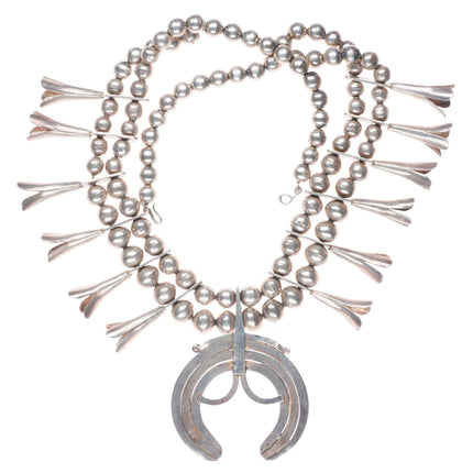 c1920's Antique Navajo Ingot silver squash blossom Necklace with ornate Naja