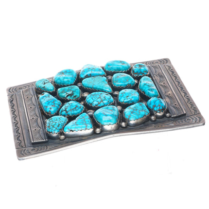 2" Big Fred Peters Navajo sterling silver Waterweb Kingman turquoise belt buckle