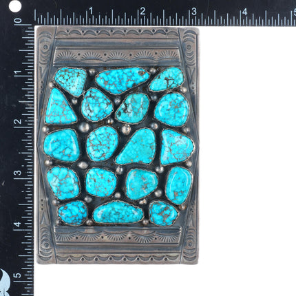 2" Big Fred Peters Navajo sterling silver Waterweb Kingman turquoise belt buckle