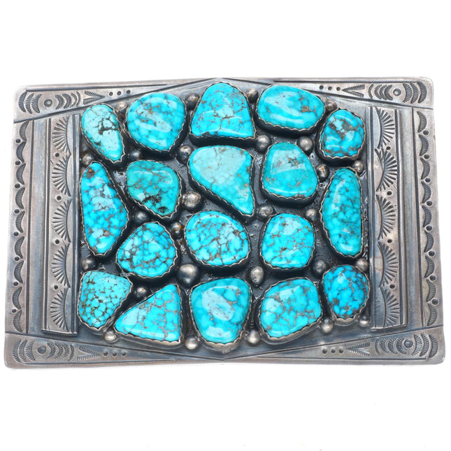 2" Big Fred Peters Navajo sterling silver Waterweb Kingman turquoise belt buckle