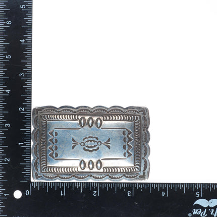 1.5" vintage Navajo deep stamped sterling silver rectangular belt buckle
