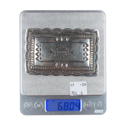 1.5" vintage Navajo deep stamped sterling silver rectangular belt buckle