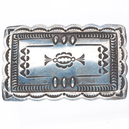 1.5" vintage Navajo deep stamped sterling silver rectangular belt buckle