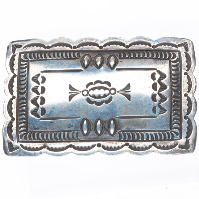 1.5" vintage Navajo deep stamped sterling silver rectangular belt buckle