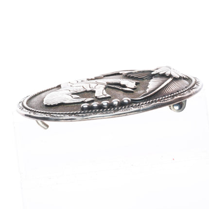 1.25" Maria Platero Navajo sterling silver "End of the Trail" belt buckle