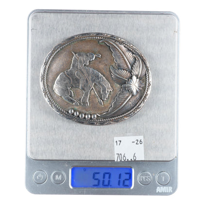 1.25" Maria Platero Navajo sterling silver "End of the Trail" belt buckle