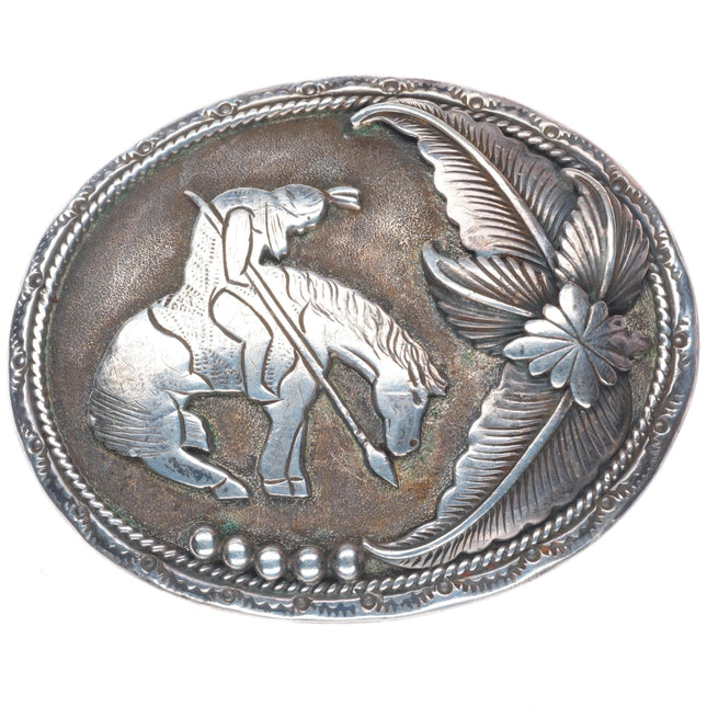 1.25" Maria Platero Navajo sterling silver "End of the Trail" belt buckle