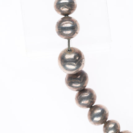 15" Vintage handmade beads hand stamped Navajo pearl sterling silver necklace