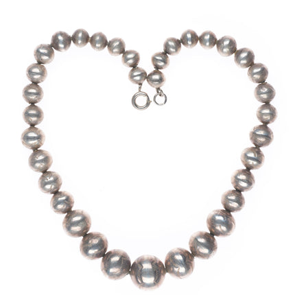 15" Vintage handmade beads hand stamped Navajo pearl sterling silver necklace