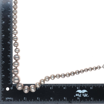 15" Vintage handmade beads hand stamped Navajo pearl sterling silver necklace