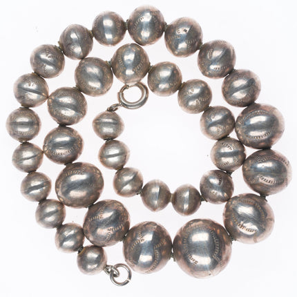 15" Vintage handmade beads hand stamped Navajo pearl sterling silver necklace