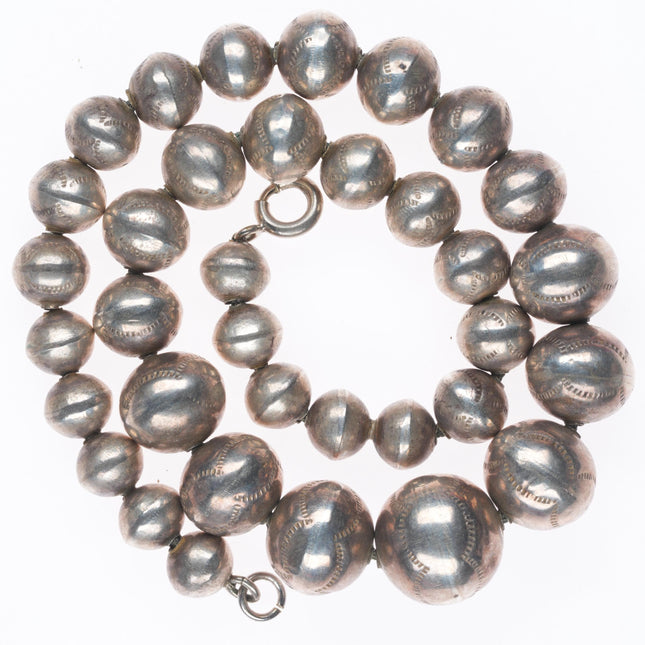 15" Vintage handmade beads hand stamped Navajo pearl sterling silver necklace