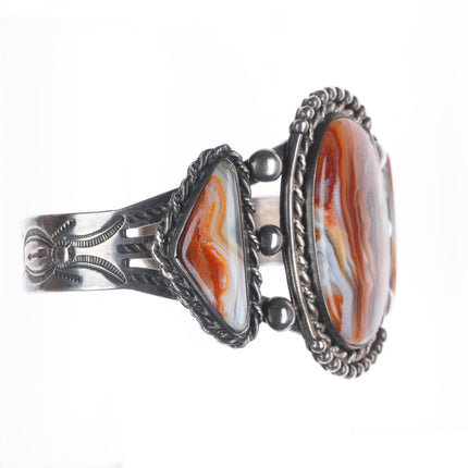 7" c1940 Garden of the Gods Native American sterling silver agate cuff bracelet