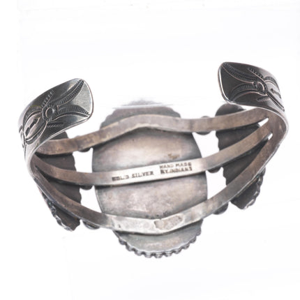 7" c1940 Garden of the Gods Native American sterling silver agate cuff bracelet