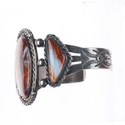 7" c1940 Garden of the Gods Native American sterling silver agate cuff bracelet