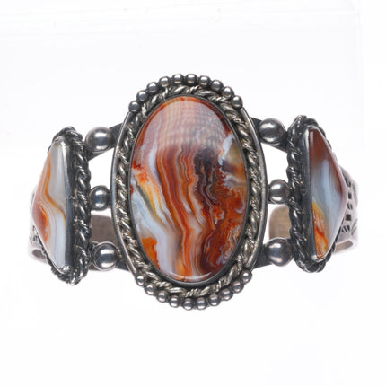 7" c1940 Garden of the Gods Native American sterling silver agate cuff bracelet