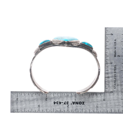 6.25" c1940 Navajo Lone Mountain turquoise stamped sterling silver cuff bracelet