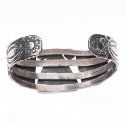 6.25" c1940 Navajo Lone Mountain turquoise stamped sterling silver cuff bracelet