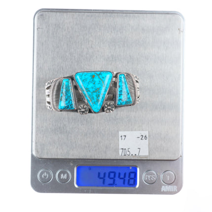 6.25" c1940 Navajo Lone Mountain turquoise stamped sterling silver cuff bracelet