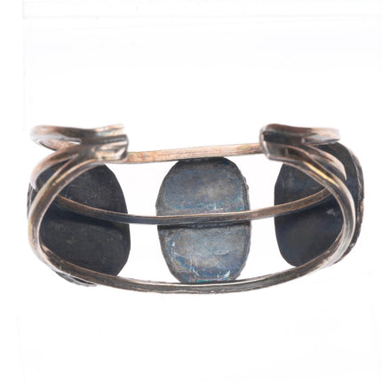 6.7" Vintage Navajo sterling silver spiderweb turquoise fire agate cuff bracelet