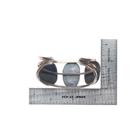6.7" Vintage Navajo sterling silver spiderweb turquoise fire agate cuff bracelet