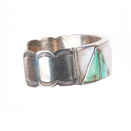 7" 1940's Vintage Zuni sterling silver turquoise/shell inlay cuff bracelet