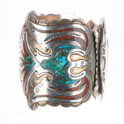 7" Tommy Singer Navajo sterling silver chip inlay peyote Bird cuff bracelet