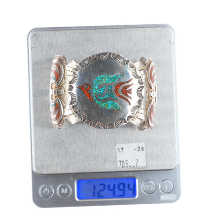 7" Tommy Singer Navajo sterling silver chip inlay peyote Bird cuff bracelet