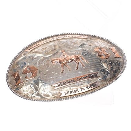 1.5" Huge Vogt 10k gold Sterling silver Nevada Horseman Trophy belt buckle