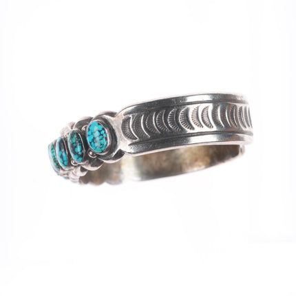 6.25" Vintage Navajo sterling silver spiderweb turquoise row cuff bracelet