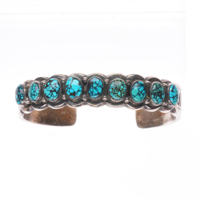 6.25" Vintage Navajo sterling silver spiderweb turquoise row cuff bracelet