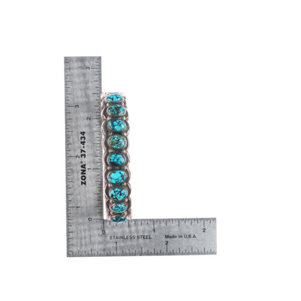 6.25" Vintage Navajo sterling silver spiderweb turquoise row cuff bracelet