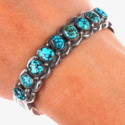 6.25" Vintage Navajo sterling silver spiderweb turquoise row cuff bracelet