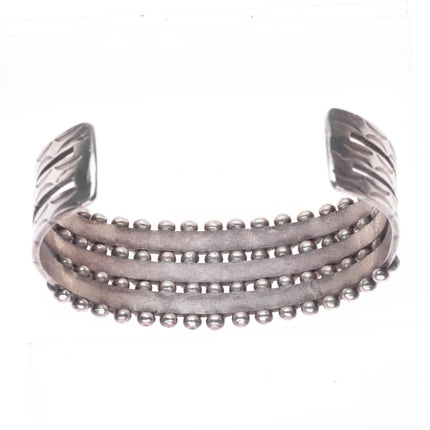6.5" c1940's Zuni sterling silver snake eye turquoise 3 stack row cuff bracelet