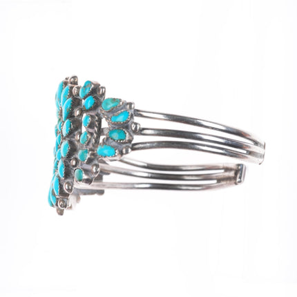 6.3" c1940's Zuni sterling silver petit point turquoise cluster cuff bracelet